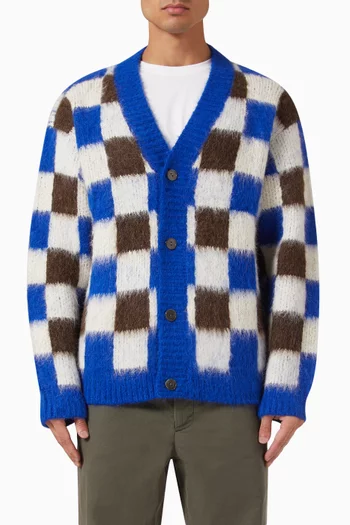 Thistle Gingham Cardigan in Brushed Suri Alpaca