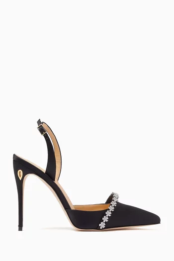 Vittorio 105 Crystal Fiori Slingback Pumps in Satin