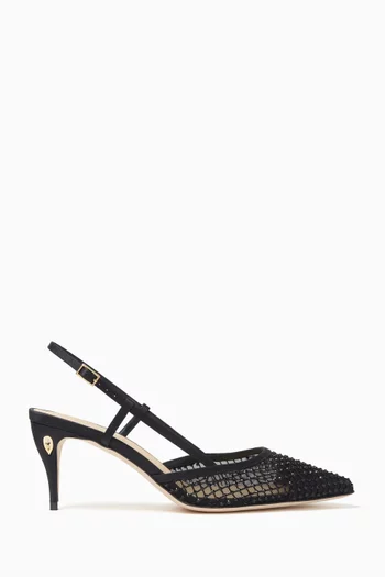 Mario 65 Crystal Slingback Pumps in Mesh