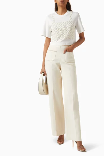 Bead-embellished Crop T-shirt in Cotton