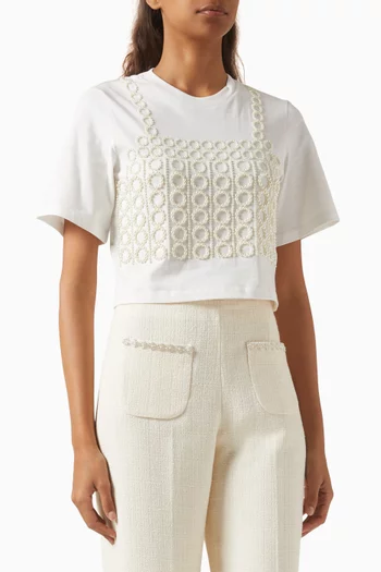 Bead-embellished Crop T-shirt in Cotton