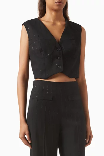 Embellished Crop Vest in Viscose Blend