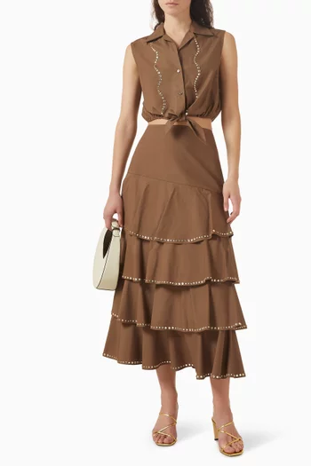 بلوزة مطرزة بالكريستال قطن