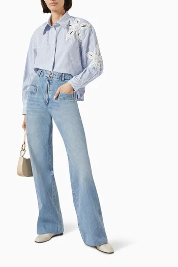 Floral-embellished Striped Shirt in Cotton