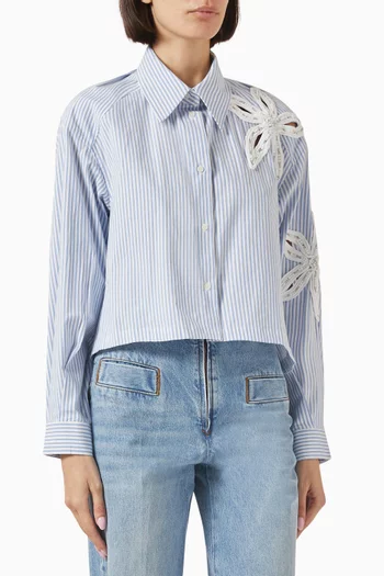 Floral-embellished Striped Shirt in Cotton