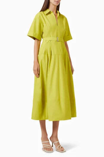 Deanna Belted Midi Dress in Cotton Blend