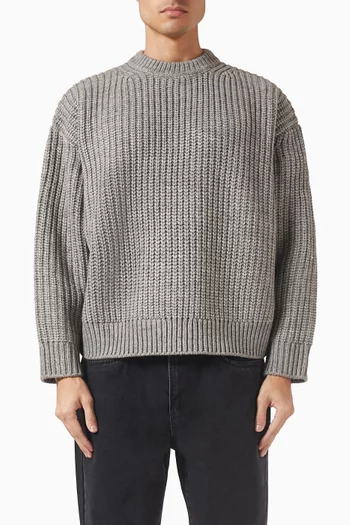 Chunky Rib Knit Crewneck Sweater in Wool-blend
