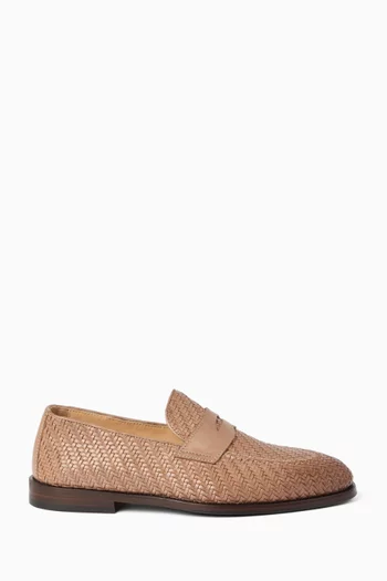 Woven Penny Loafers in Leather