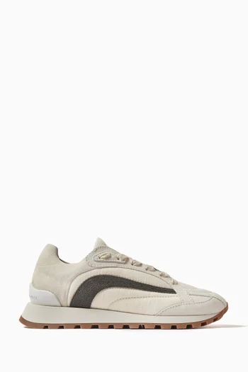 Precious Stripe Sneakers in Suede & Cotton