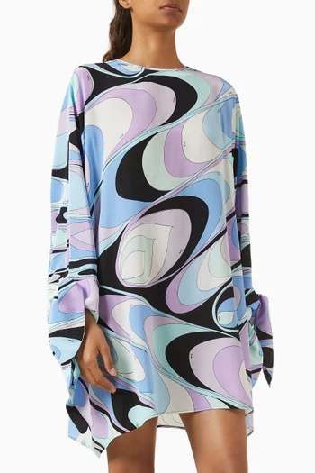 Onde-print Short Kaftan in Silk
