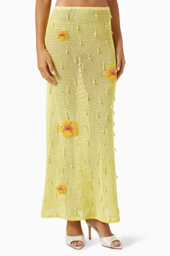 Treasure Hibiscus Maxi Skirt in Embroidered Fabric