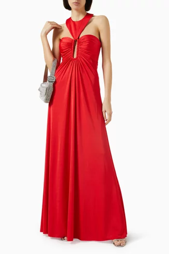 Victoria Ruched Gown in Glossy Jersey