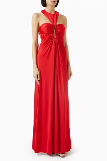 Victoria Ruched Gown in Glossy Jersey