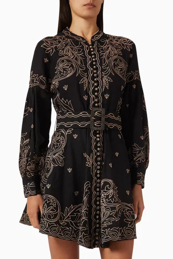 Berite Embroidered Mini Dress in Linen-blend
