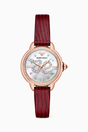 Mia Quartz Stainless Steel & Leather Watch, 32mm