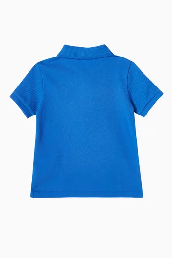 Embroidered-bear Logo Polo Shirt in Pique-knit