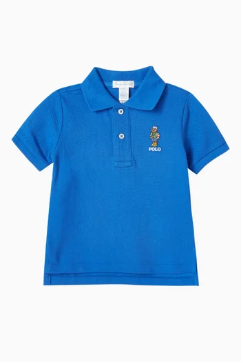 Embroidered-bear Logo Polo Shirt in Pique-knit