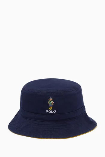Bear Polo Embroidered Bucket Hat in Cotton
