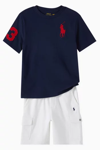 Embroidered-pony Cargo Shorts in Cotton-blend