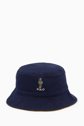 Bear Polo Embroidered Bucket Hat in Cotton