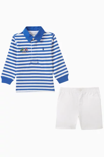 Striped Polo Shirt & Shorts Set in Cotton