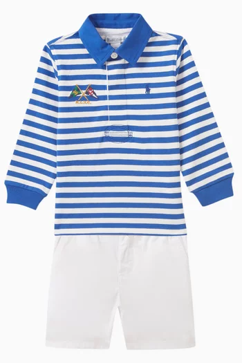 Striped Polo Shirt & Shorts Set in Cotton