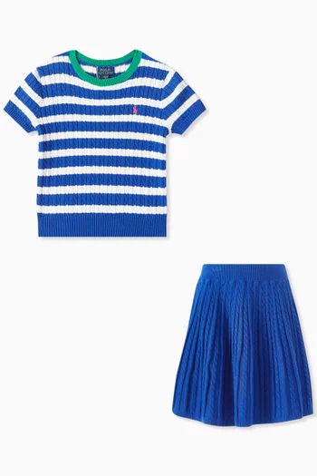 Striped Top & Skirt Set in Cotton-knit