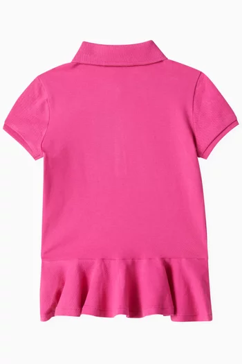 Embroidered-pony Peplum Polo Shirt in Pique-knit
