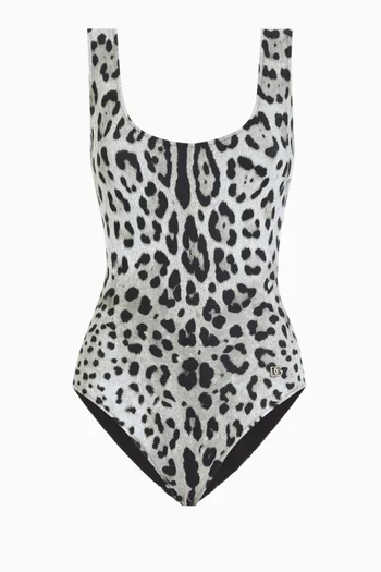 Leopard-print One-piece Racing Swimsuit