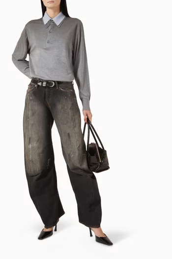 بنطال جينز بقصة ساق واسعة وخصر منخفض دينم