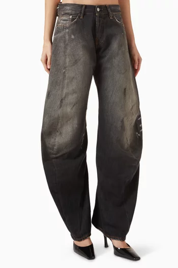 بنطال جينز بقصة ساق واسعة وخصر منخفض دينم