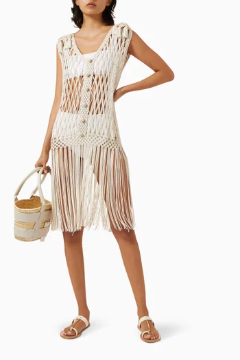 Hand-knotted Macramé Shift Dress in Viscose
