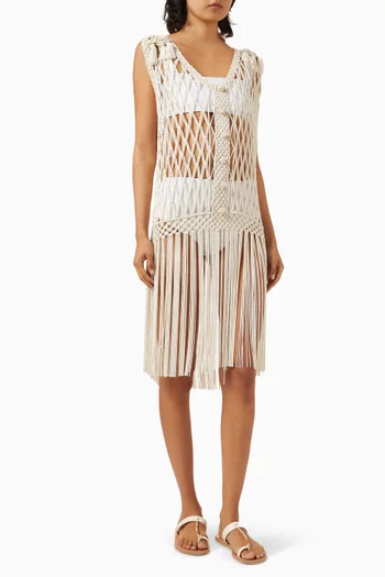Hand-knotted Macramé Shift Dress in Viscose