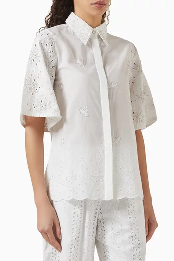 Hand Beaded Shirt in Cotton Schiffli
