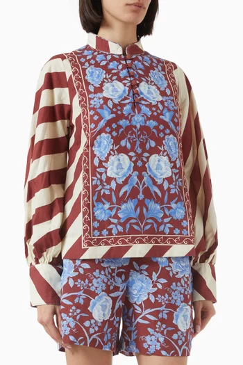 Peonies Tunic Top in Linen-blend