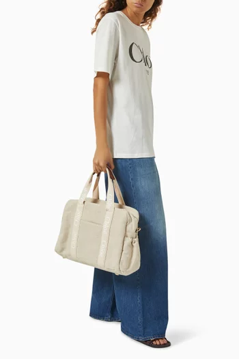 Logo-print Changing Bag in Jute-blend