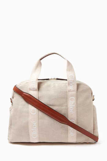 Logo-print Changing Bag in Jute-blend