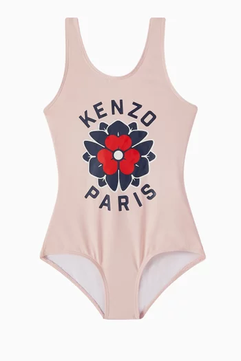 Logo & Boke Flower One-piece Swimsuit