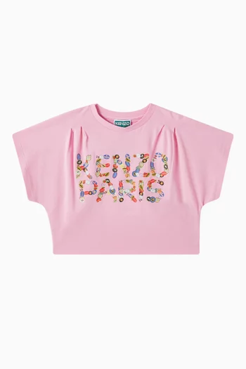 Graphic-print Crop T-shirt in Organic Cotton-jersey