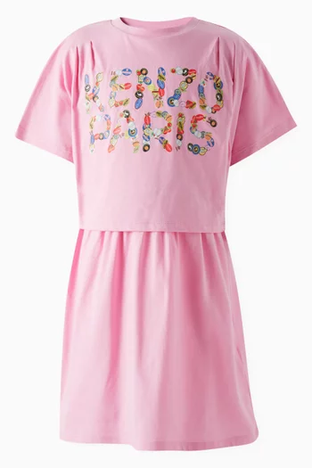 Logo Printed Dress in Interlock Cotton