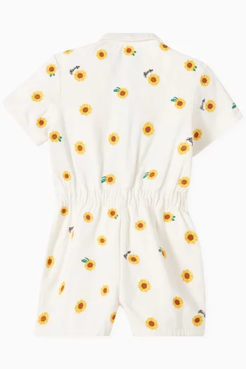 Sunflower-embroidered Playsuit in Cotton-twill