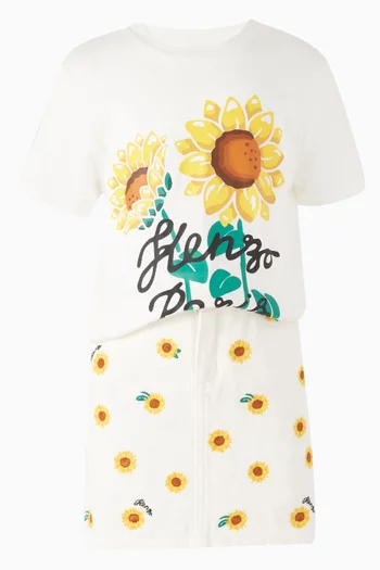Sunflower-embroidered Skirt in Cotton-twill