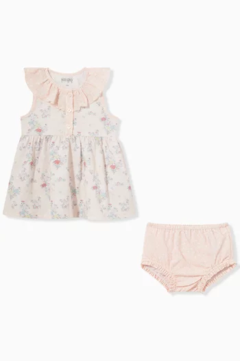 Floral-print Ruffled Dress in Cotton
