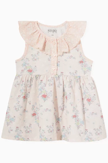 Floral-print Ruffled Dress in Cotton