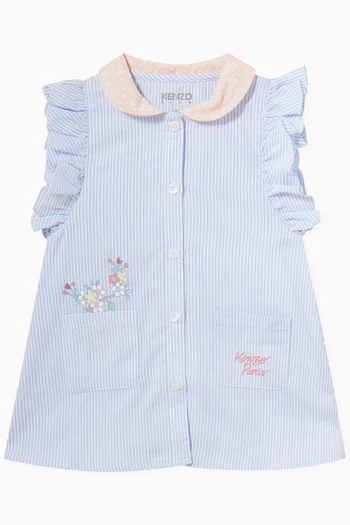 Striped Floral-print Dress in Cotton