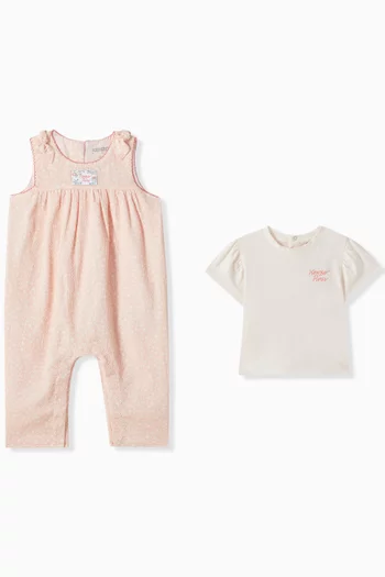 Floral-print Overalls & T-shirt Set