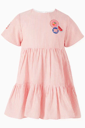 Fruit Logo-print Tiered Dress in Cotton