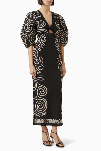 Gaia Cut-out Maxi Dress in Linen