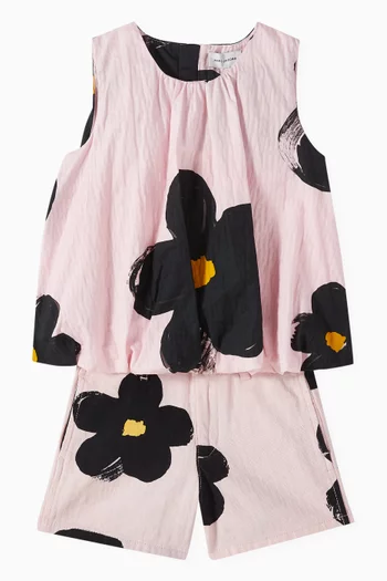 Floral-print Top in Cotton Poplin