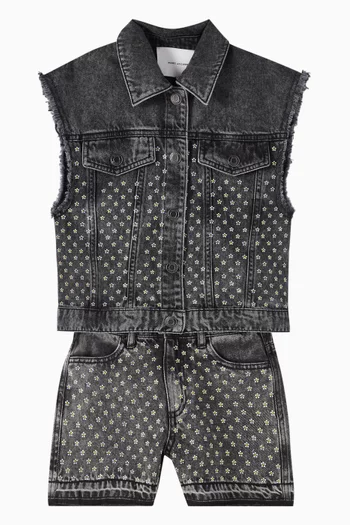 Embellished Daisy Shorts in Cotton-denim